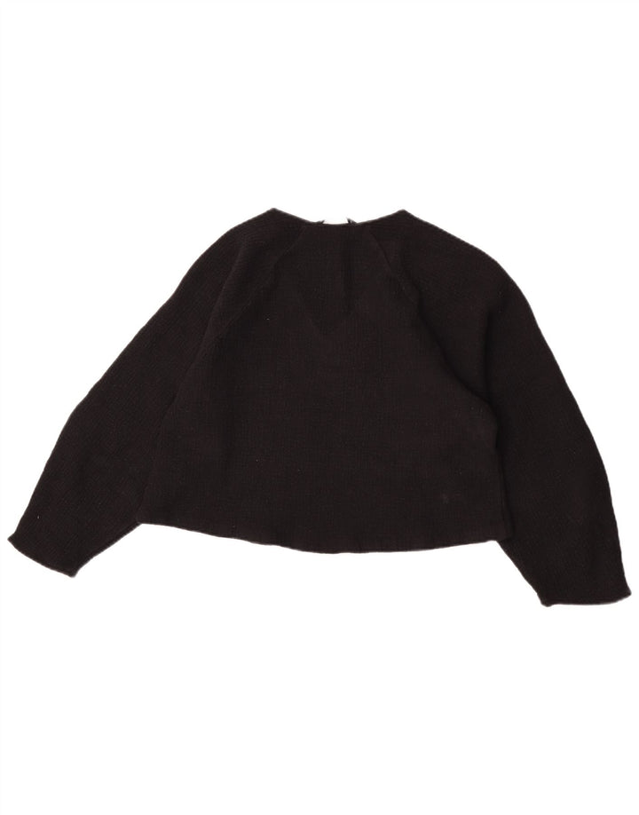 Zara Damen Crop 3/4-Ärmel-Blusenoberteil UK 12 Mittelschwarze Wolle