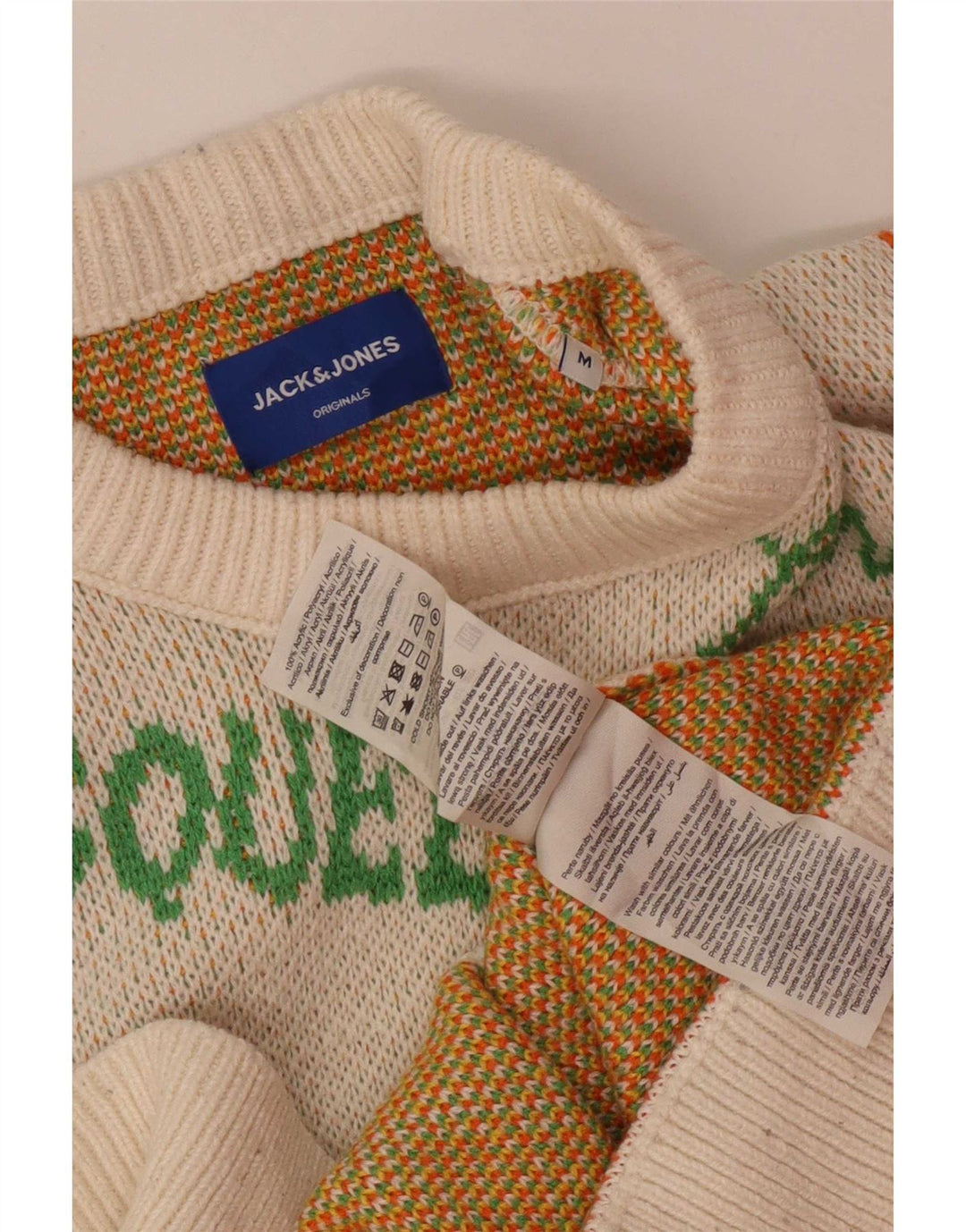 Jack & Jones Herren-Pullover mit grafischem Rundhalsausschnitt, Mittelweiß, Acryl