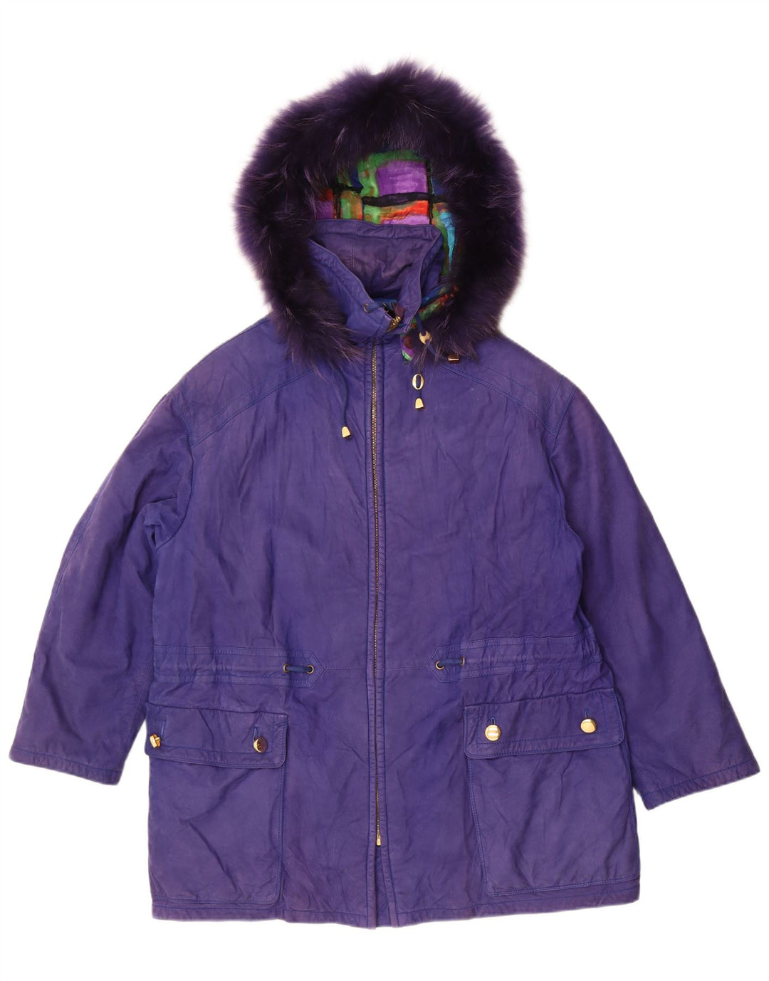 Vintage Damen Kapuzenparka Jacke UK 14 Large Lila