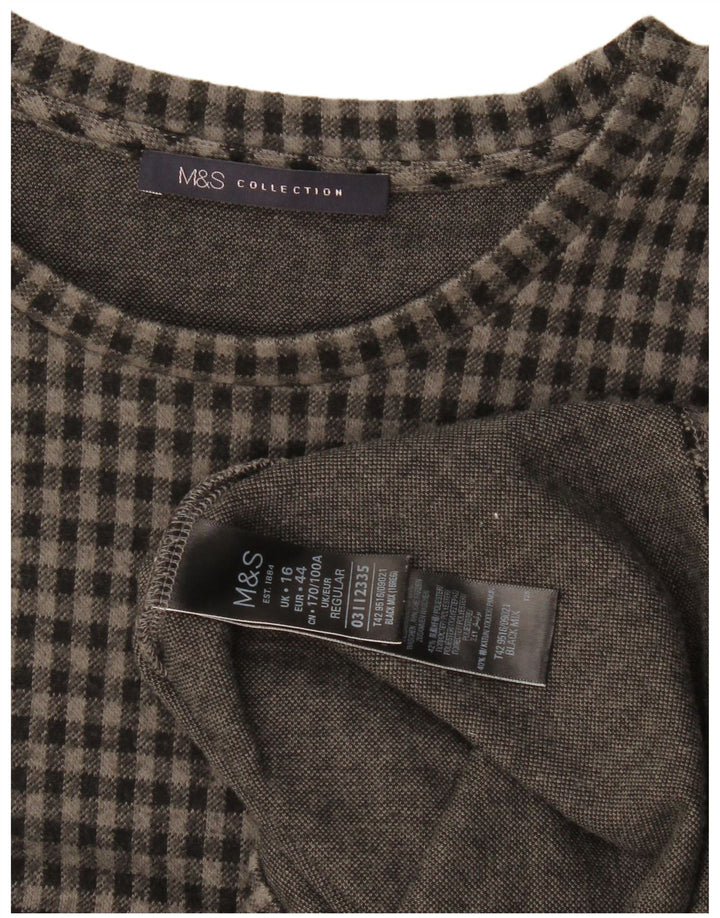 Marks & Spencer Damen-Etuikleid mit 3/4-Ärmeln, Gr. 16, großes graues Gingham-Muster