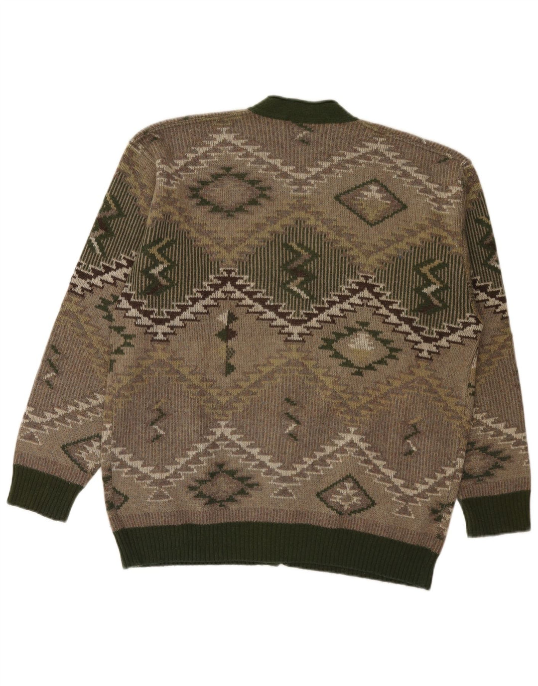 Vintage Herren Cardigan Pullover Große grüne geometrische Wolle