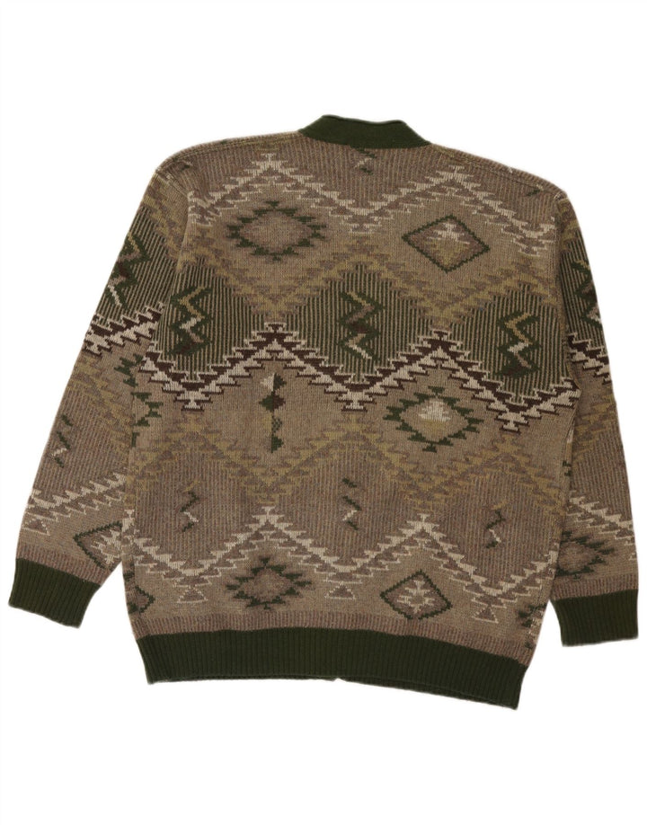 Vintage Herren Cardigan Pullover Große grüne geometrische Wolle
