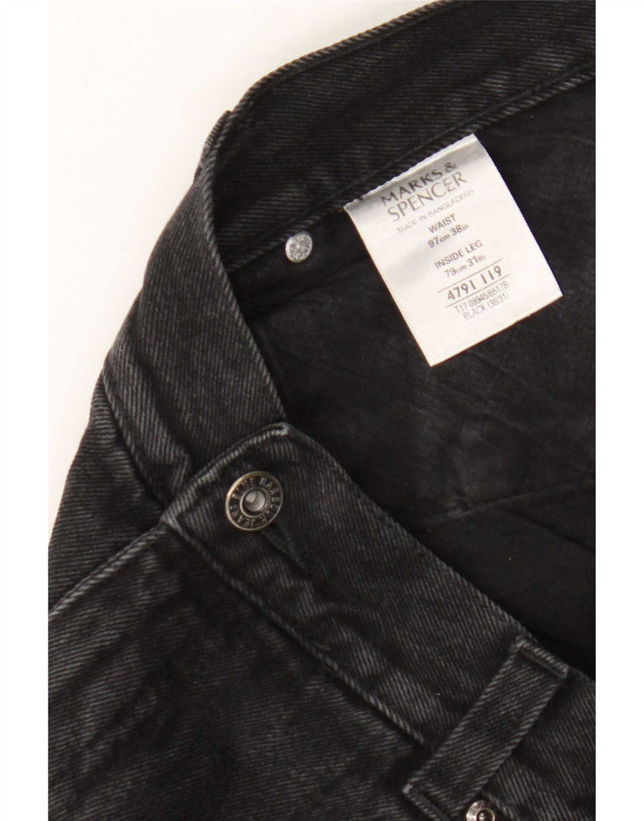 Marks & Spencer Herren Blue Harbor Straight Jeans W38 L31 Schwarze Baumwolle