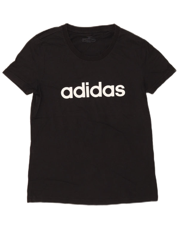 Adidas Damen Graphic T-Shirt Top UK 12/14 Mittelschwarze Baumwolle