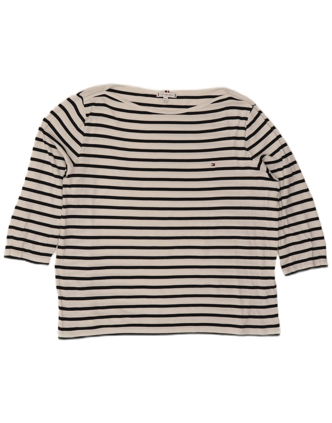 TOMMY HILFIGER Damen Top 3/4 Ärmel UK 24 4XL Weiß gestreifte Baumwolle