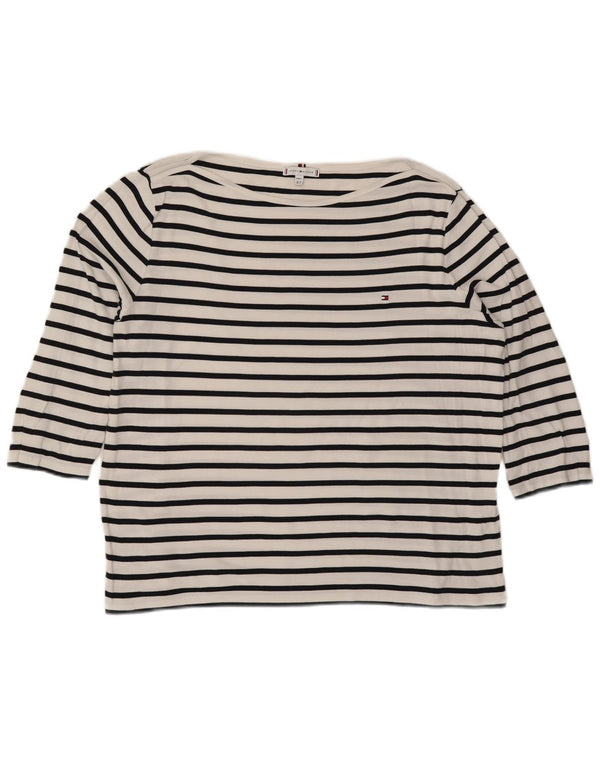 TOMMY HILFIGER Damen Top 3/4 Ärmel UK 24 4XL Weiß gestreifte Baumwolle