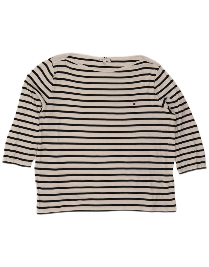 TOMMY HILFIGER Damen Top 3/4 Ärmel UK 24 4XL Weiß gestreifte Baumwolle
