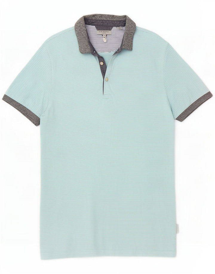 Ted Baker Herren-Poloshirt, Größe 3, mittelblau gestreift, Baumwolle
