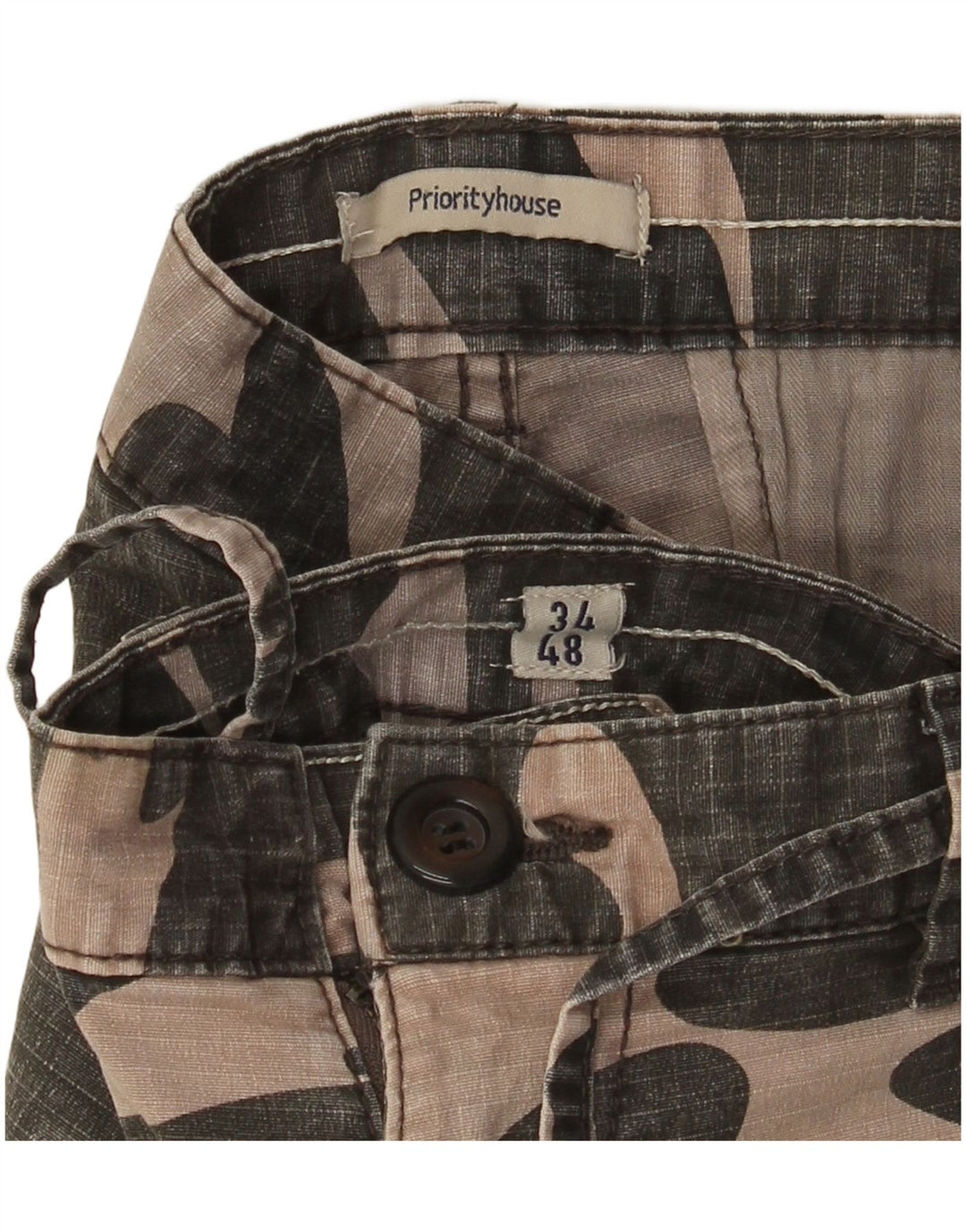 VINTAGE Herren Cargo Shorts W34 Große Khaki Camouflage Baumwolle