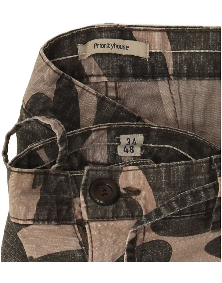 VINTAGE Herren Cargo Shorts W34 Große Khaki Camouflage Baumwolle