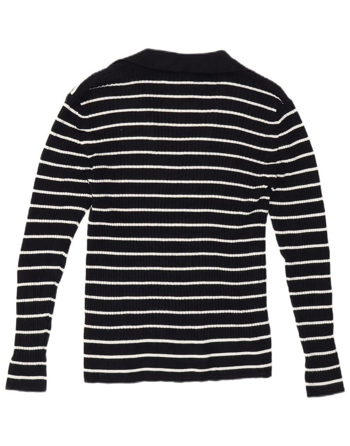 Marks & Spencer Damen-Pullover mit Rollkragen, Größe UK 14, Mittelblau gestreift