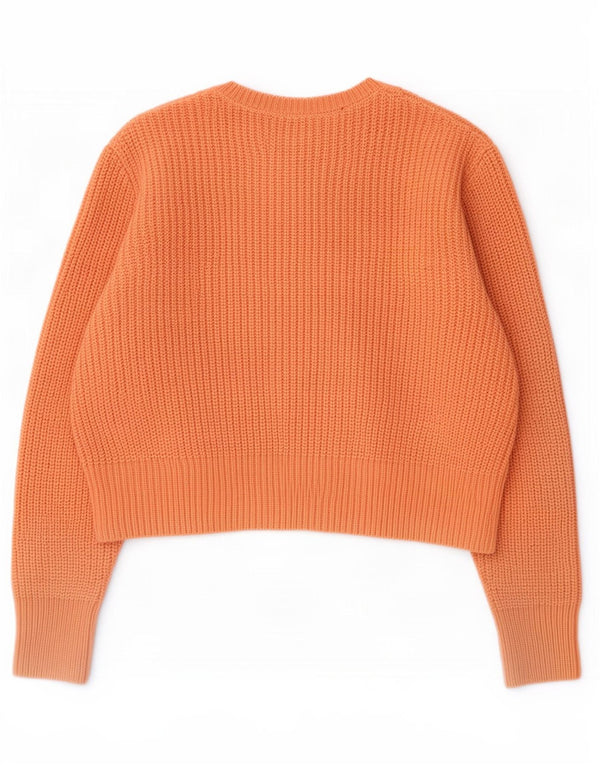 Zara Damen Crop Übergroßer Pullover mit Rundhalsausschnitt UK 6 XS Orange Acryl