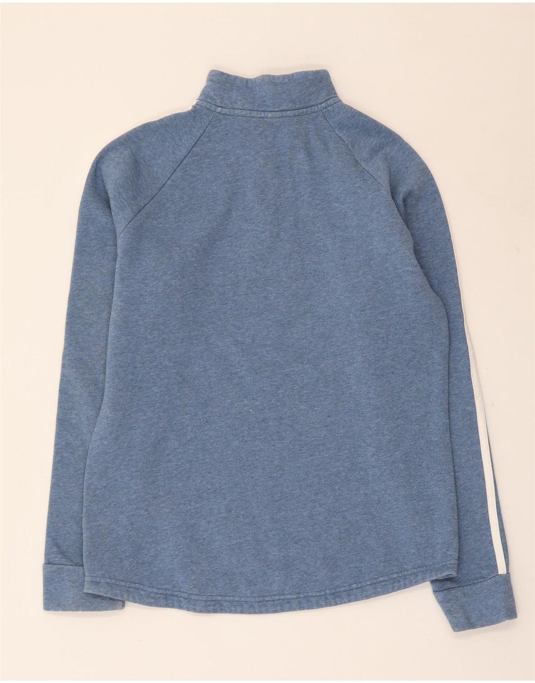 ADIDAS Damen-Sweatshirt mit Reißverschluss am Hals, UK 14, mittelblau gefleckte Baumwolle