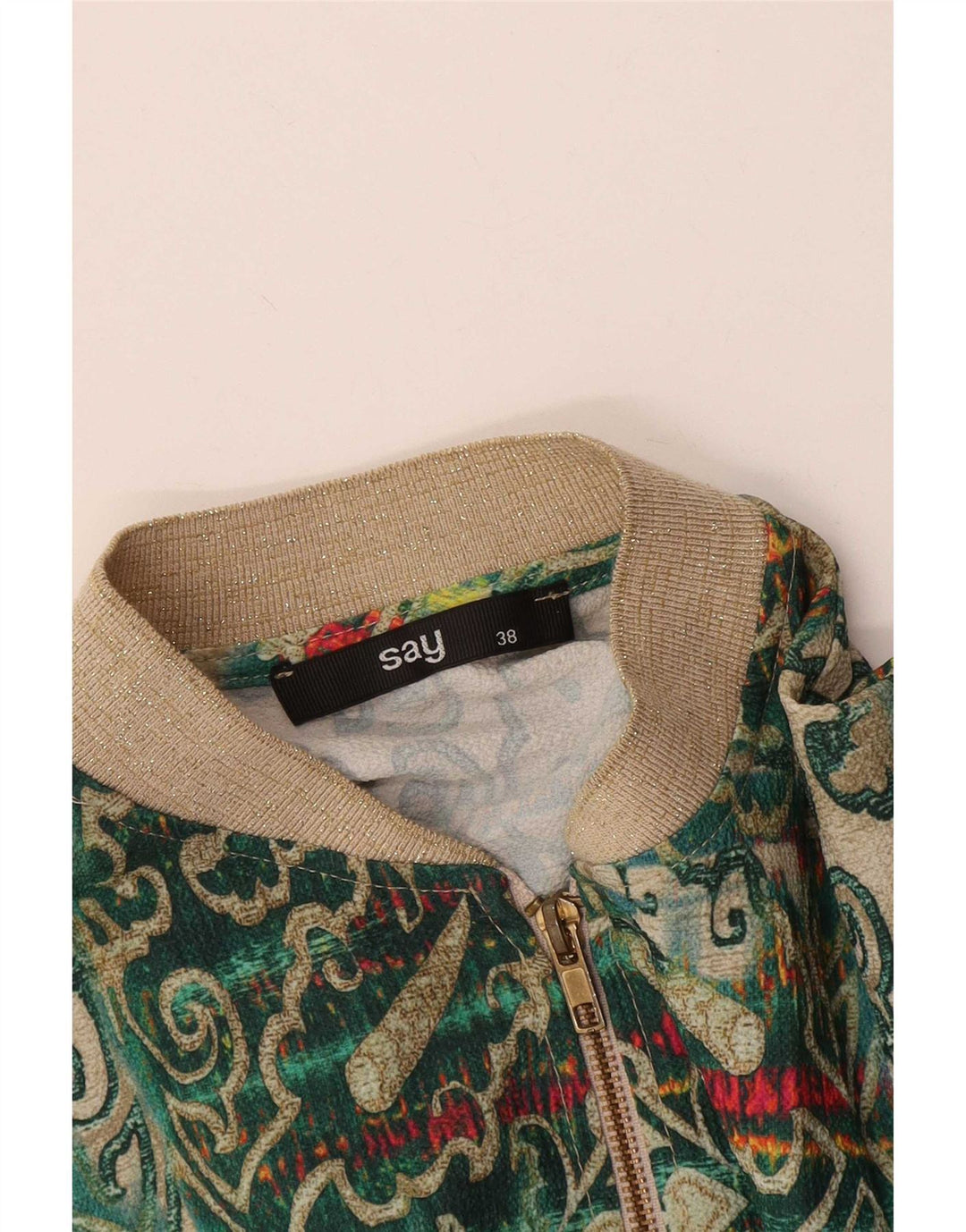 Vintage Damen Bomberjacke EU 38 Mittelgrün Paisley