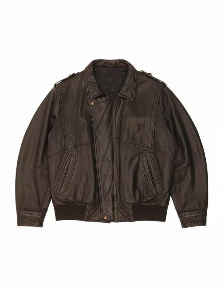 VINTAGE Herren Lederjacke UK 44 2XL Schwarzes Leder