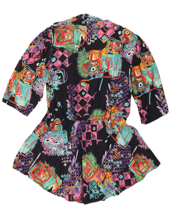 Vintage Damen Tunikakleid mit 3/4-Ärmeln, EU 44, XL, schwarze geometrische Viskose