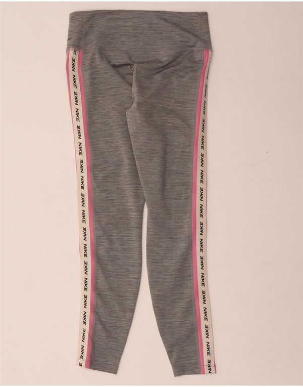 Nike Damen Dri Fit Graphic Leggings UK 12 Mittelgrau geflecktes Polyester