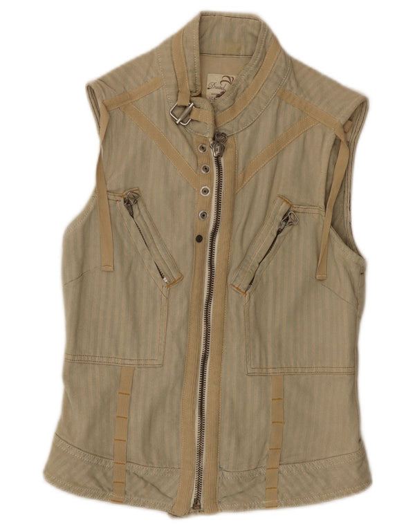 Diesel Damen Weste UK 6 XS Beige gestreifte Baumwolle