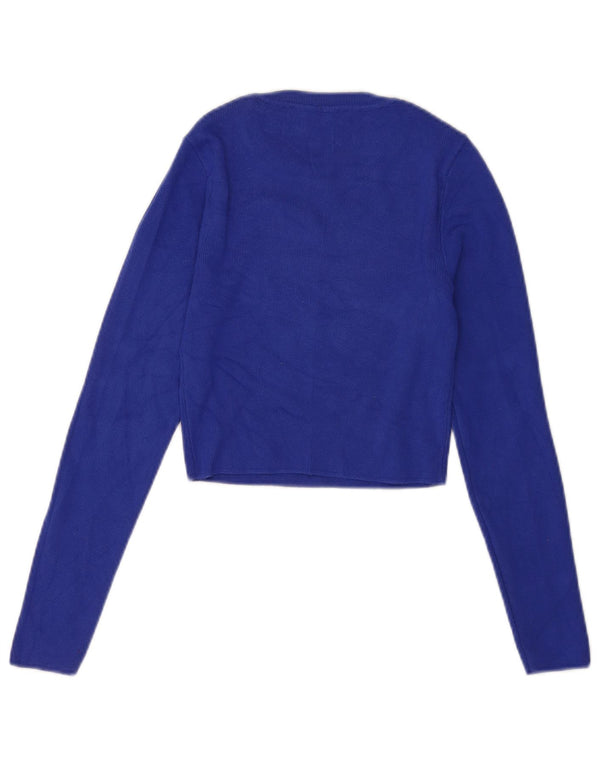Zara Damen Crop Top Langarm UK 8 Small Blaue Viskose