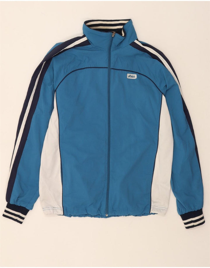 ASICS Mens Tracksuit Top Jacket Medium Blue Colourblock Polyester Vintage Asics and Second-Hand Asics from Messina Hembry 