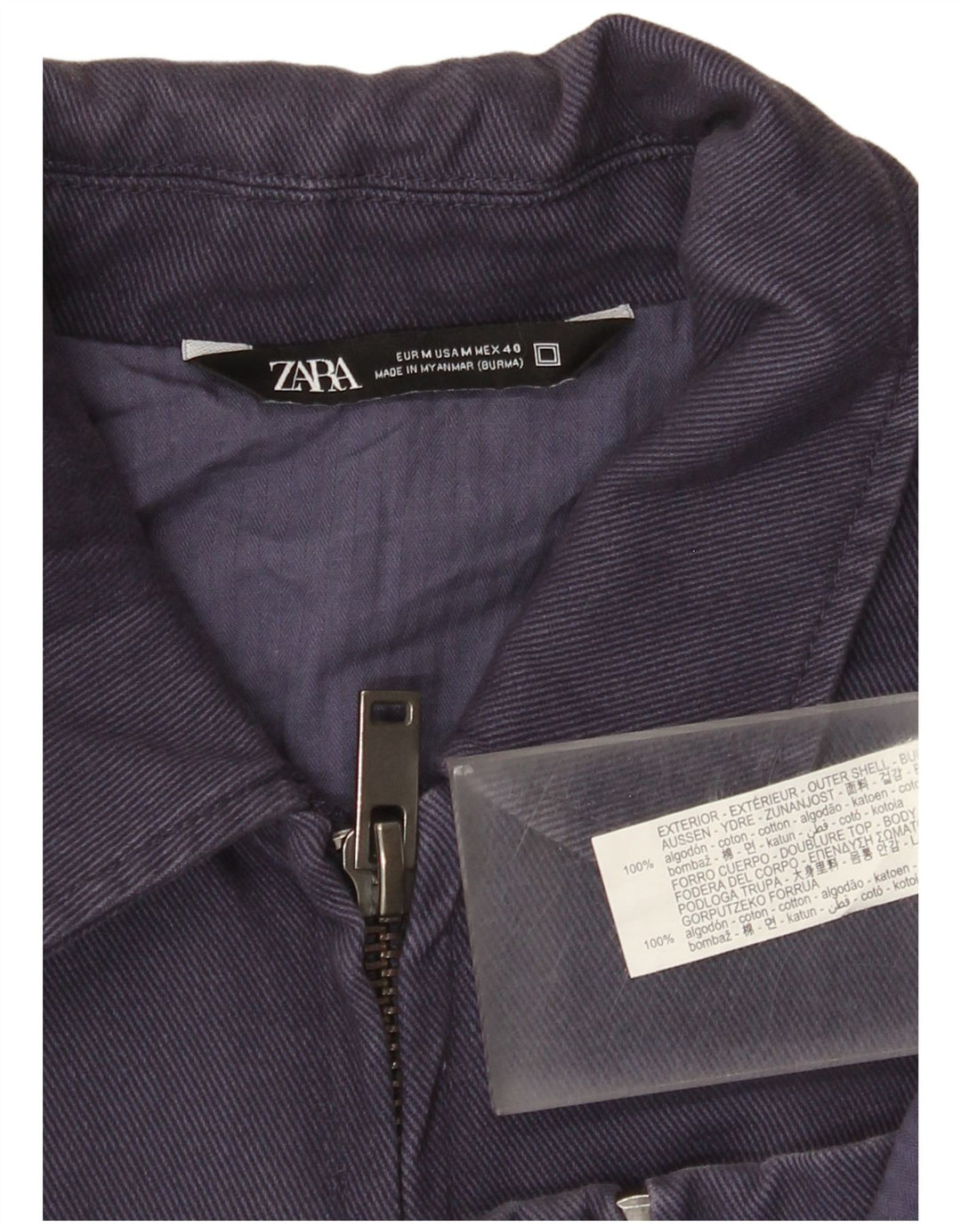 Zara Herren Bomberjacke UK 38 Mittelmarineblaue Baumwolle