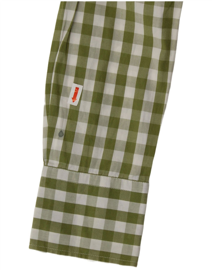 BENETTON Damen-Hemd UK 12 aus mittelgrüner Gingham-Baumwolle