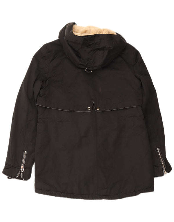 Zara Damen Trafaluc Kapuzen-Übergröße-Parkajacke UK 10 Small Schwarz Baumwolle