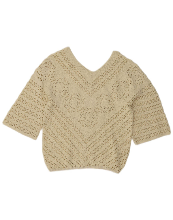 Vintage Damen 3/4 Ärmel V-Ausschnitt Pullover Pullover UK 12 Medium Off White