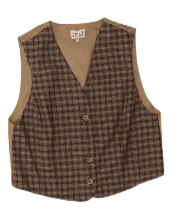 Vintage Damen Weste EU 40 Medium Beige Karo Polyester