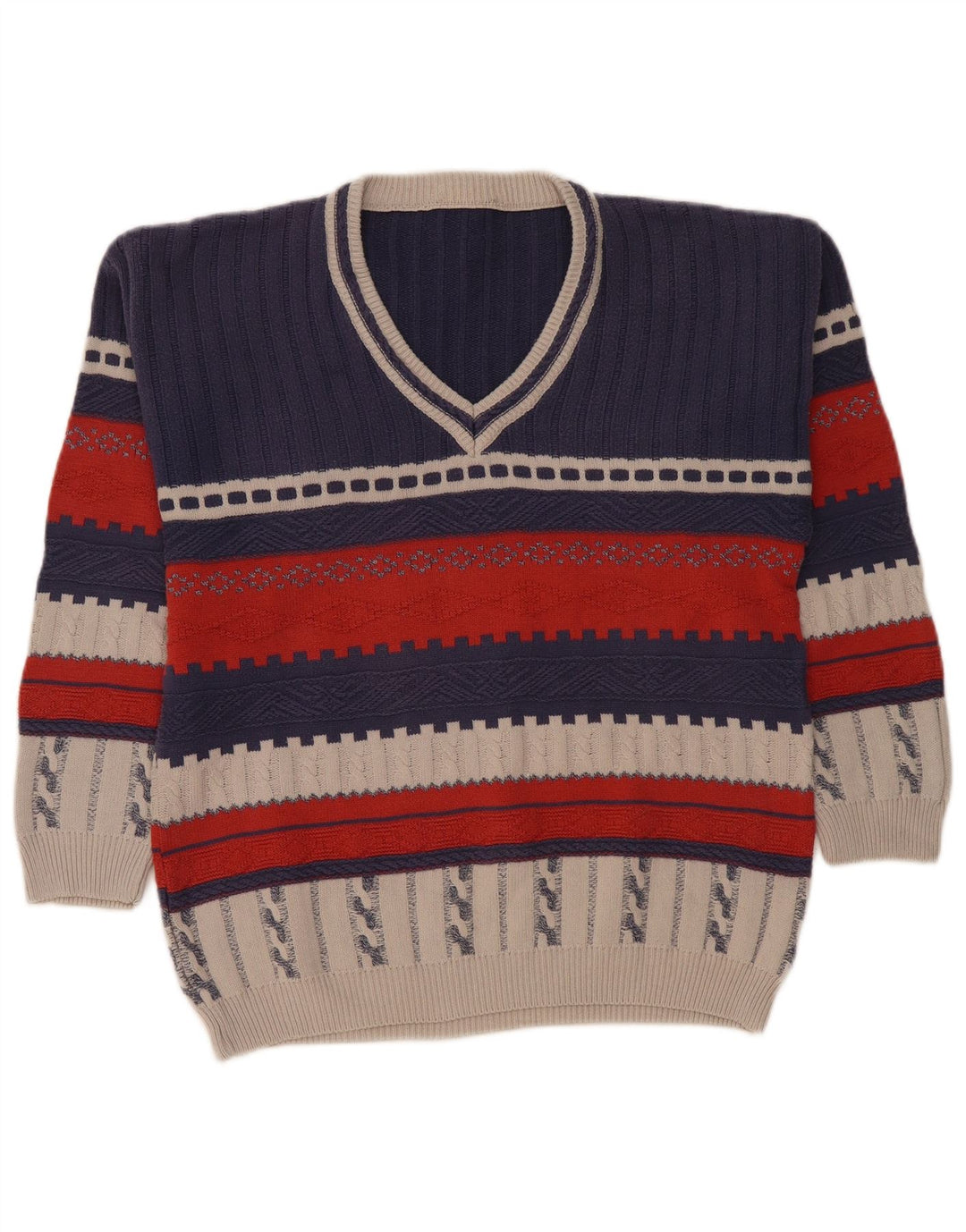 Vintage Herren-Pullover mit V-Ausschnitt, klein, marineblau, Farbblock