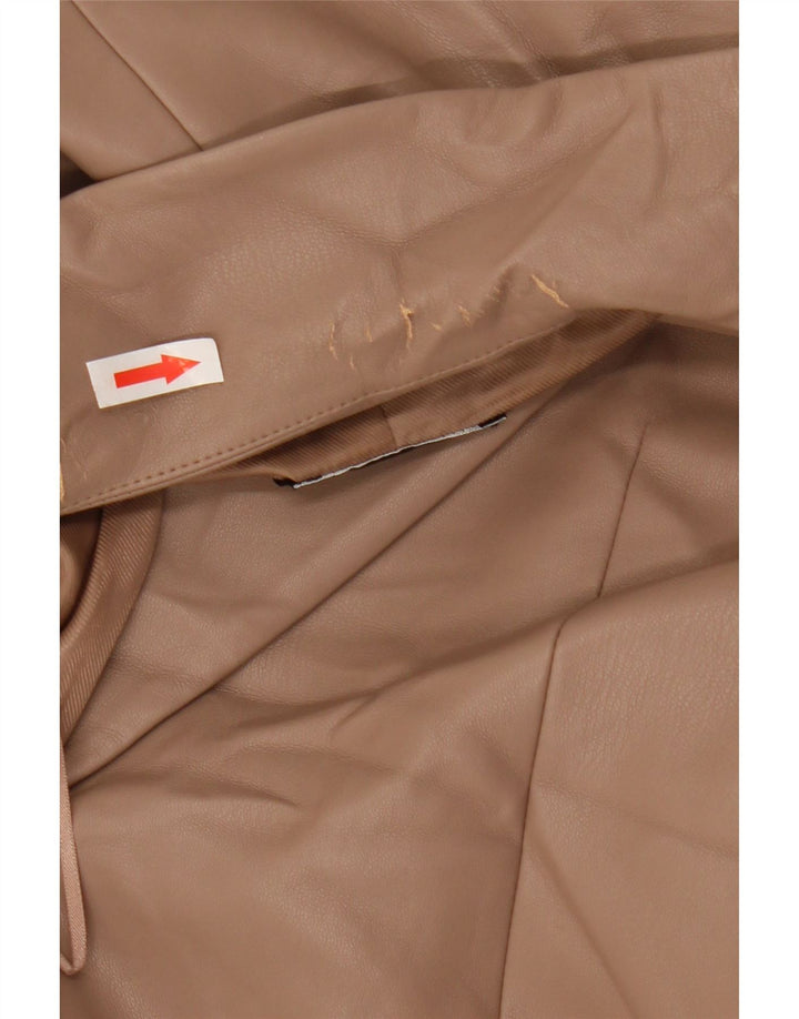 Zara Damen 2-Knopf-Blazer aus Kunstleder, Gr. 10, Größe S, Beige, Polyester