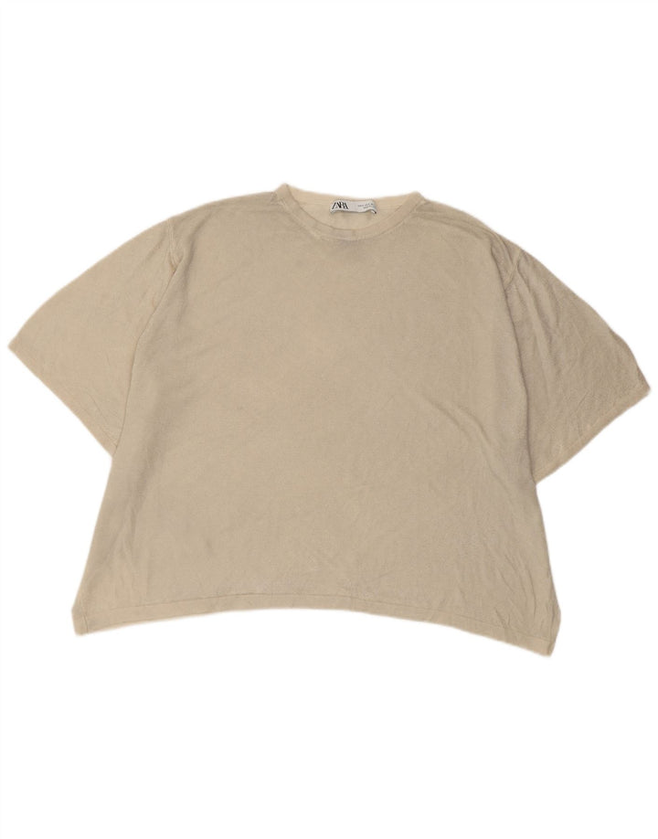 ZARA Damen Übergroßes T-Shirt Top UK 10 Small Off White