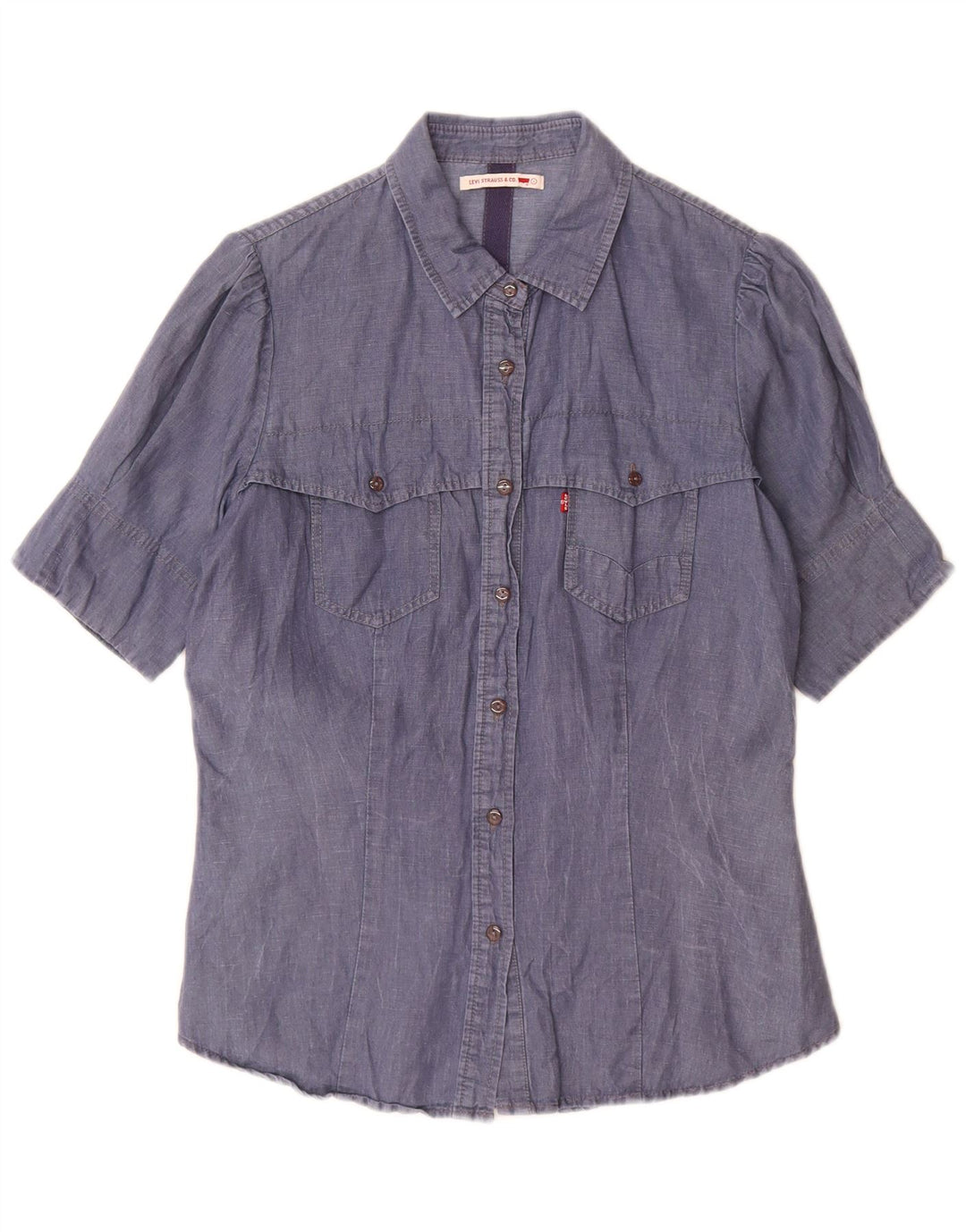 Levi's Damen Kurzarmhemd UK 14 Large Blaue Baumwolle