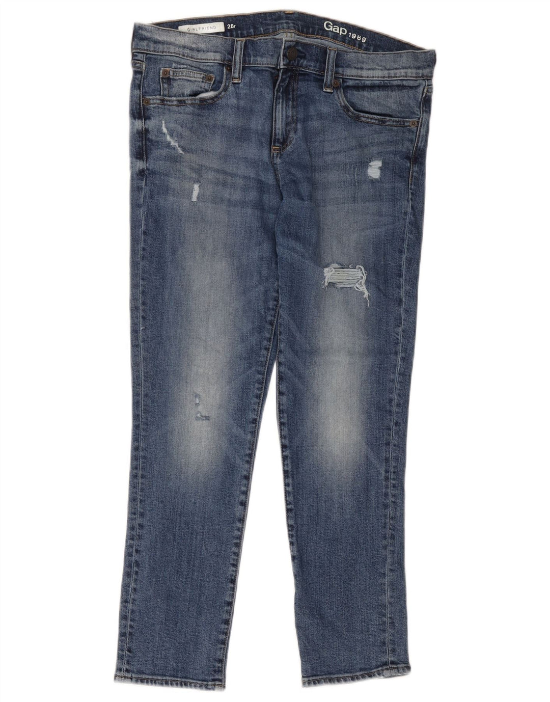 Gap Damen Girlfriend Distressed Slim Jeans W28 L26 Blaue Baumwolle