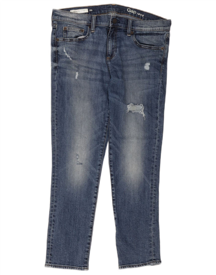 Gap Damen Girlfriend Distressed Slim Jeans W28 L26 Blaue Baumwolle