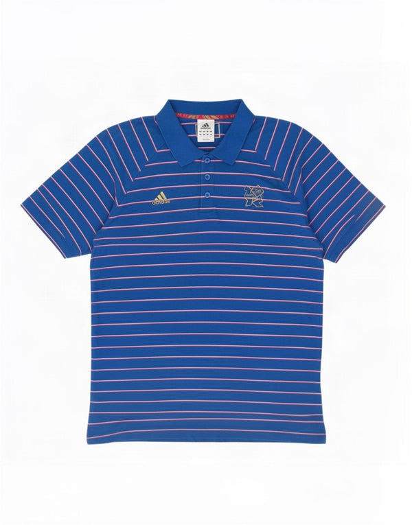 Adidas Herren Poloshirt XL blau gestreift Baumwolle