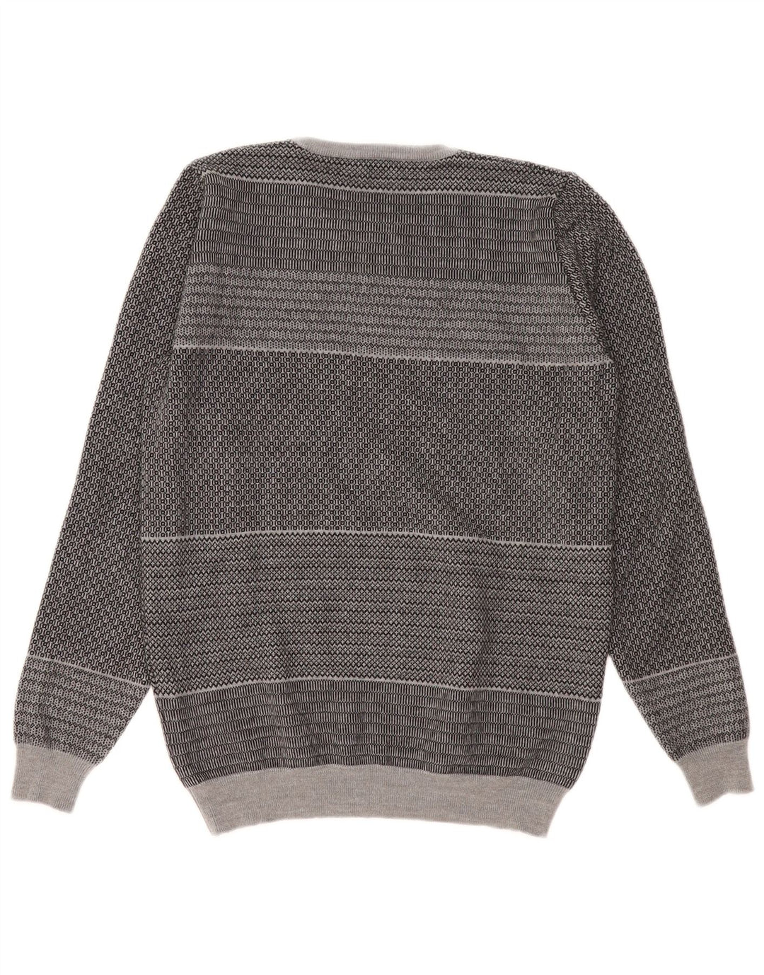 Vintage Herren-Pullover mit Rundhalsausschnitt, klein, grau gestreift, Schurwolle