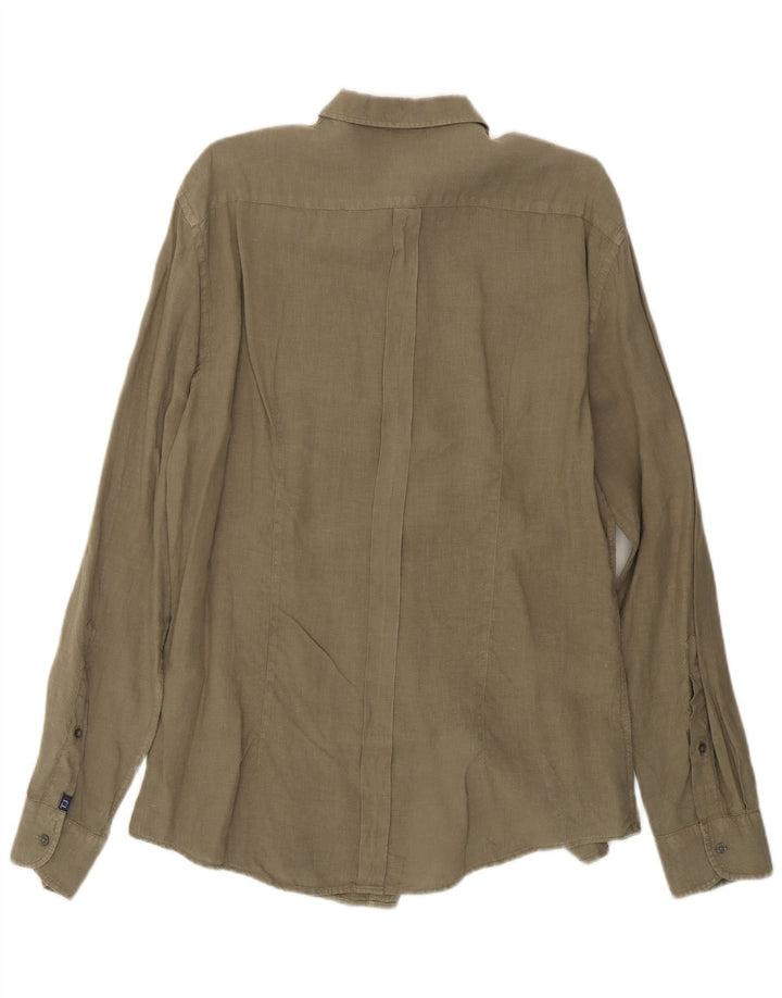 Trussardi Jeans Herrenhemd Large Khaki Leinen