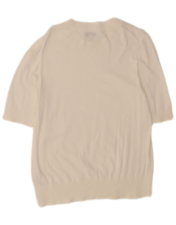 Cos Damen-Pullover mit 3/4-Ärmeln, U-Boot-Ausschnitt, UK-Gr. 12, mittelweiße Baumwolle