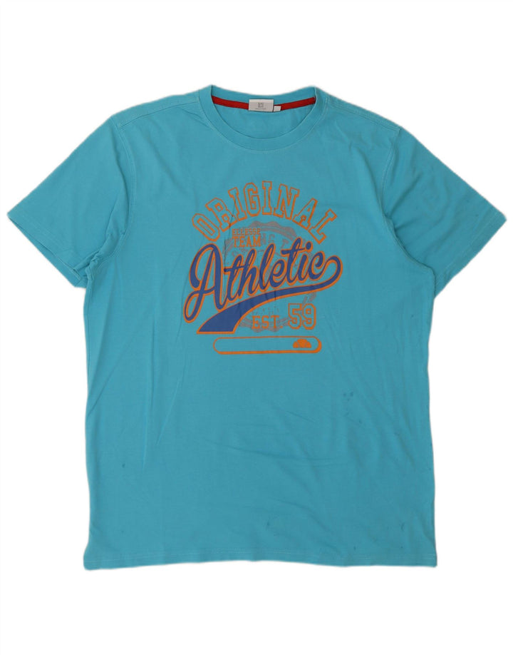 Ellesse Herren Grafik T-Shirt Top XL Blau Baumwolle