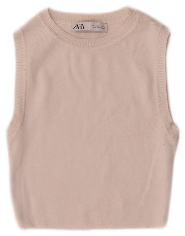 Zara Damen Crop Vest Top UK 8 Small Weiße Viskose