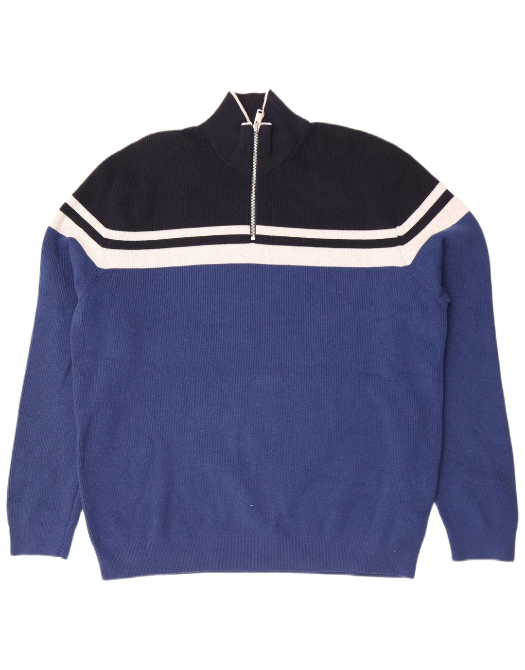 Marks & Spencer Herren-Pullover mit Reißverschluss am Hals, 2XL, blau gestreift, Polyester