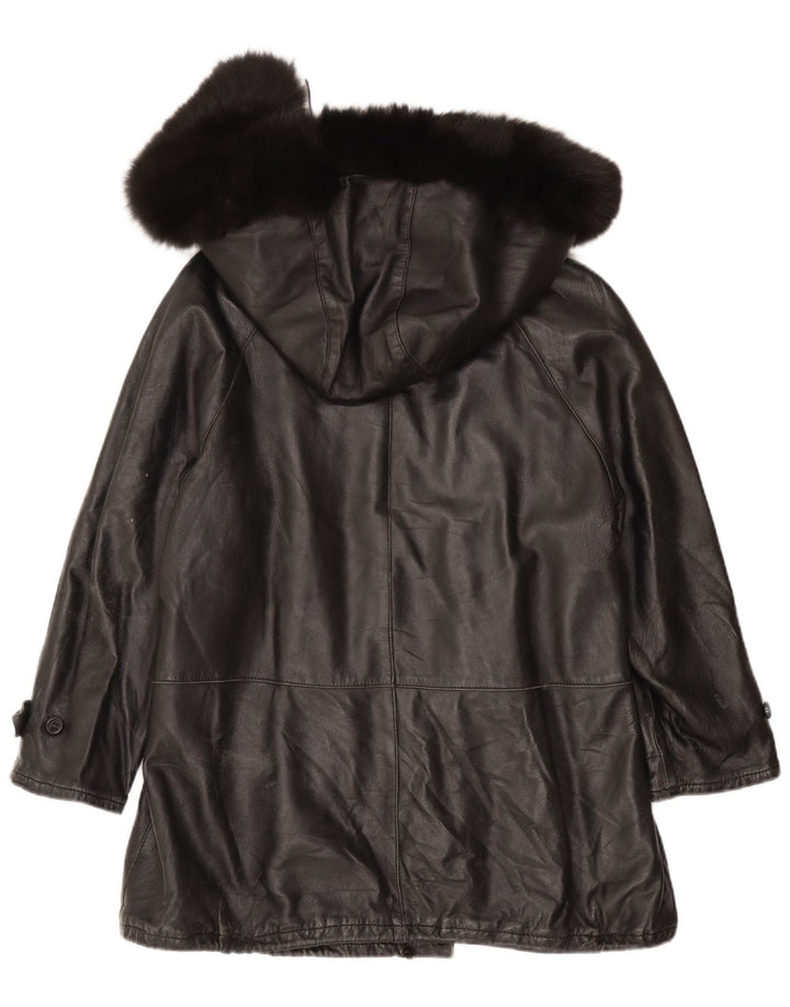 Basetti Damen Lederjacke mit Kapuze IT 46 Large Schwarz