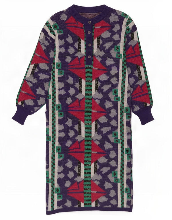Vintage Womens Long Sleeve Jumper Dress IT 44 Medium Purple Geometric Wool