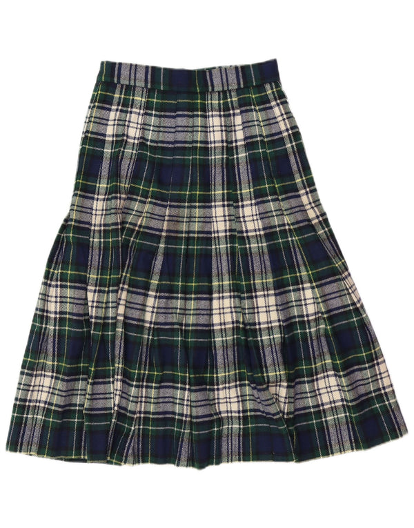 VINTAGE Damen Wickelrock mit hoher Taille IT 42 Medium W26 Grün kariert