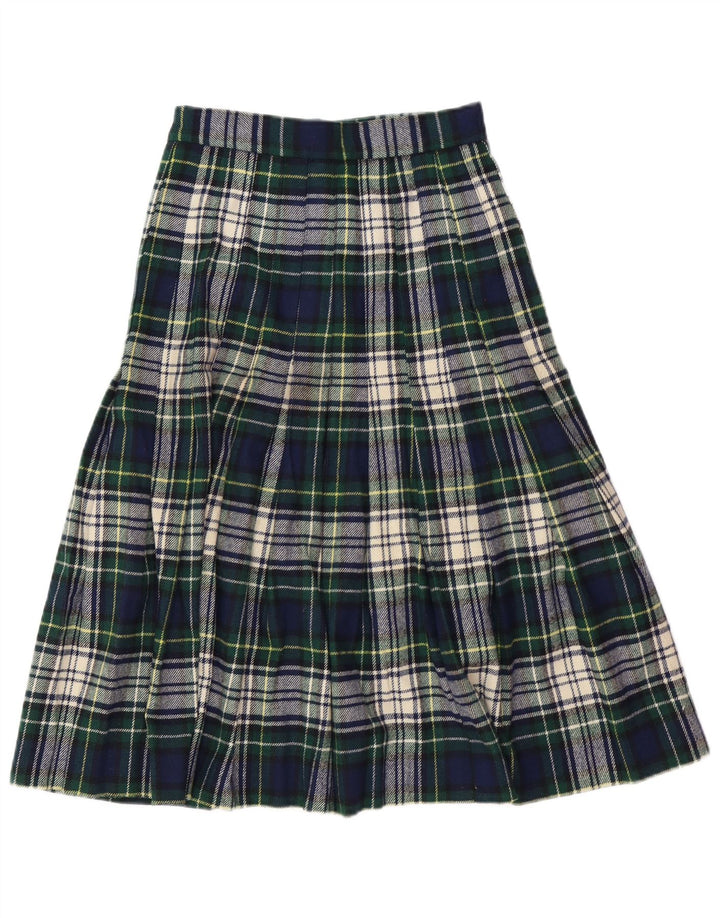 VINTAGE Damen Wickelrock mit hoher Taille IT 42 Medium W26 Grün kariert
