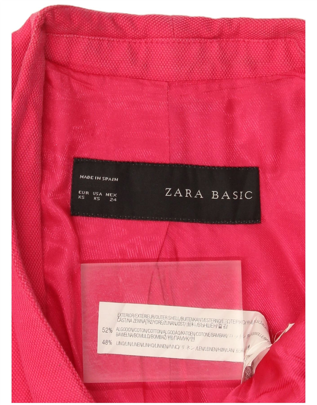 Zara Damen 1-Knopf-Blazerjacke UK 6 XS Rosa Baumwolle