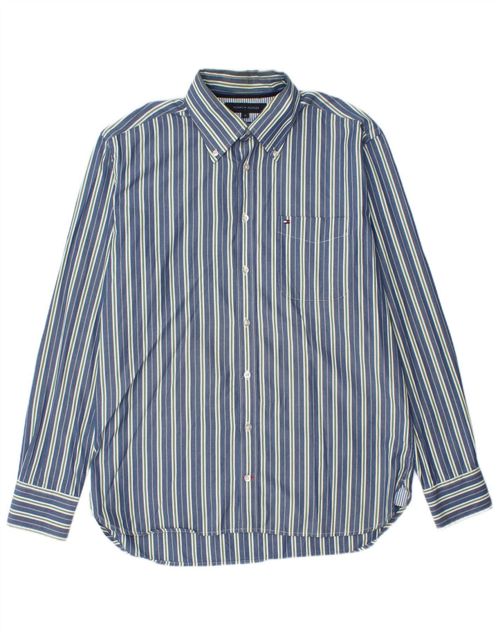 Tommy Hilfiger Herrenhemd mittelblau gestreift aus Baumwolle