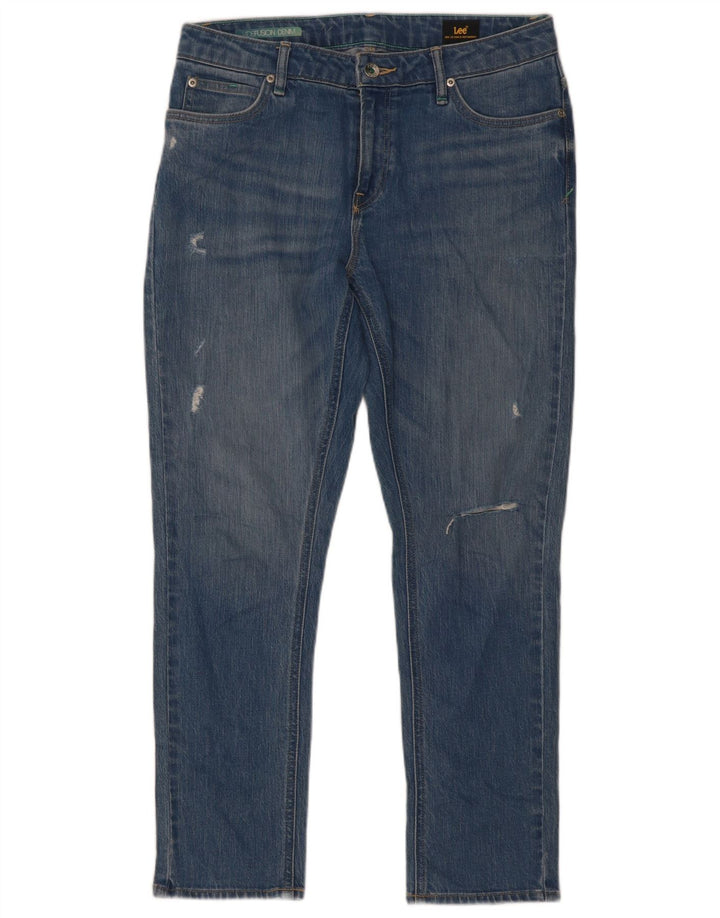 Lee Damen Distressed Slim Jeans W27 L26 Blaue Baumwolle