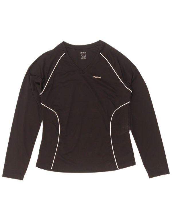 Reebok Damen Top Langarm UK 12 Medium Schwarz Polyester
